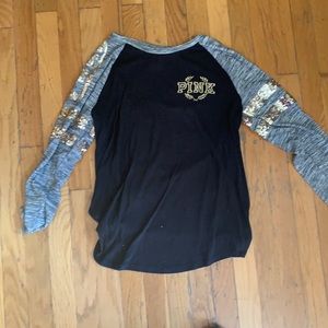 Victoria’s Secret gold bling pink long sleeve shirt top NWOT black grey
